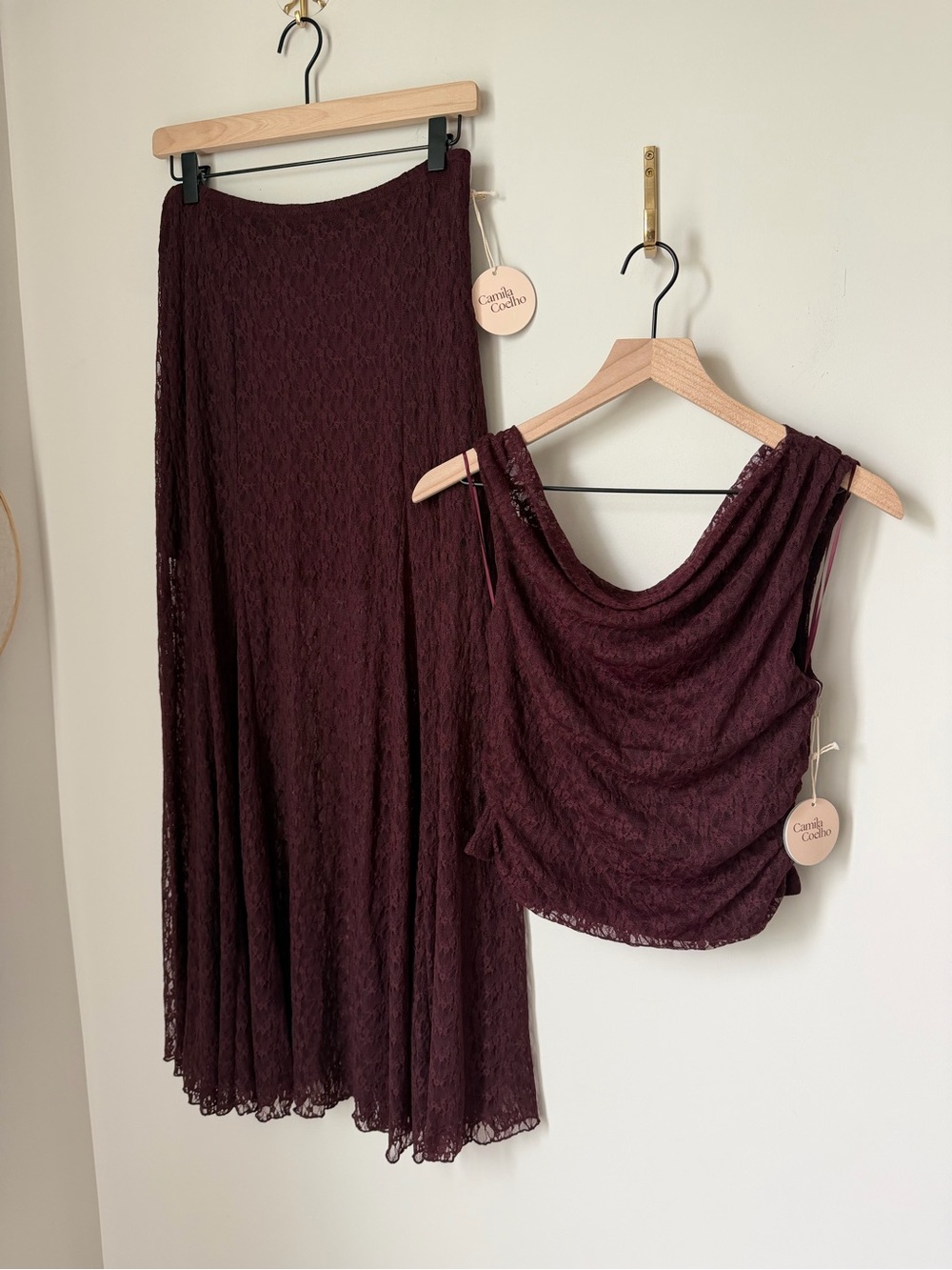 Camila Coelho Burgundy Lace tank top and Maxi Skirt Set